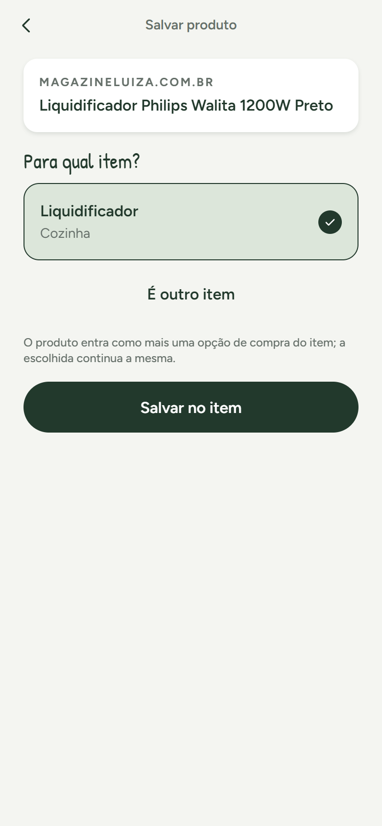Salvar produto: o Varal reconheceu o liquidificador compartilhado da loja.